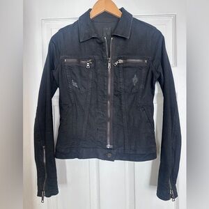 RtA Charcoal Gray/Black Distressed Denim Jacket with Zipper Accents